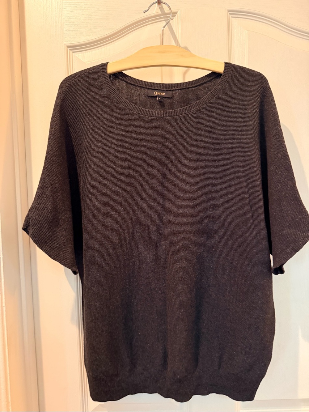 Quince Women's Short Sleeve Knit Top - Gray-L organic cotton and cashmere